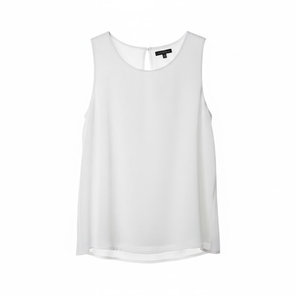 NWOT Pleione Womens Double Layer Woven Tank Top S White Sleeveless Flowy